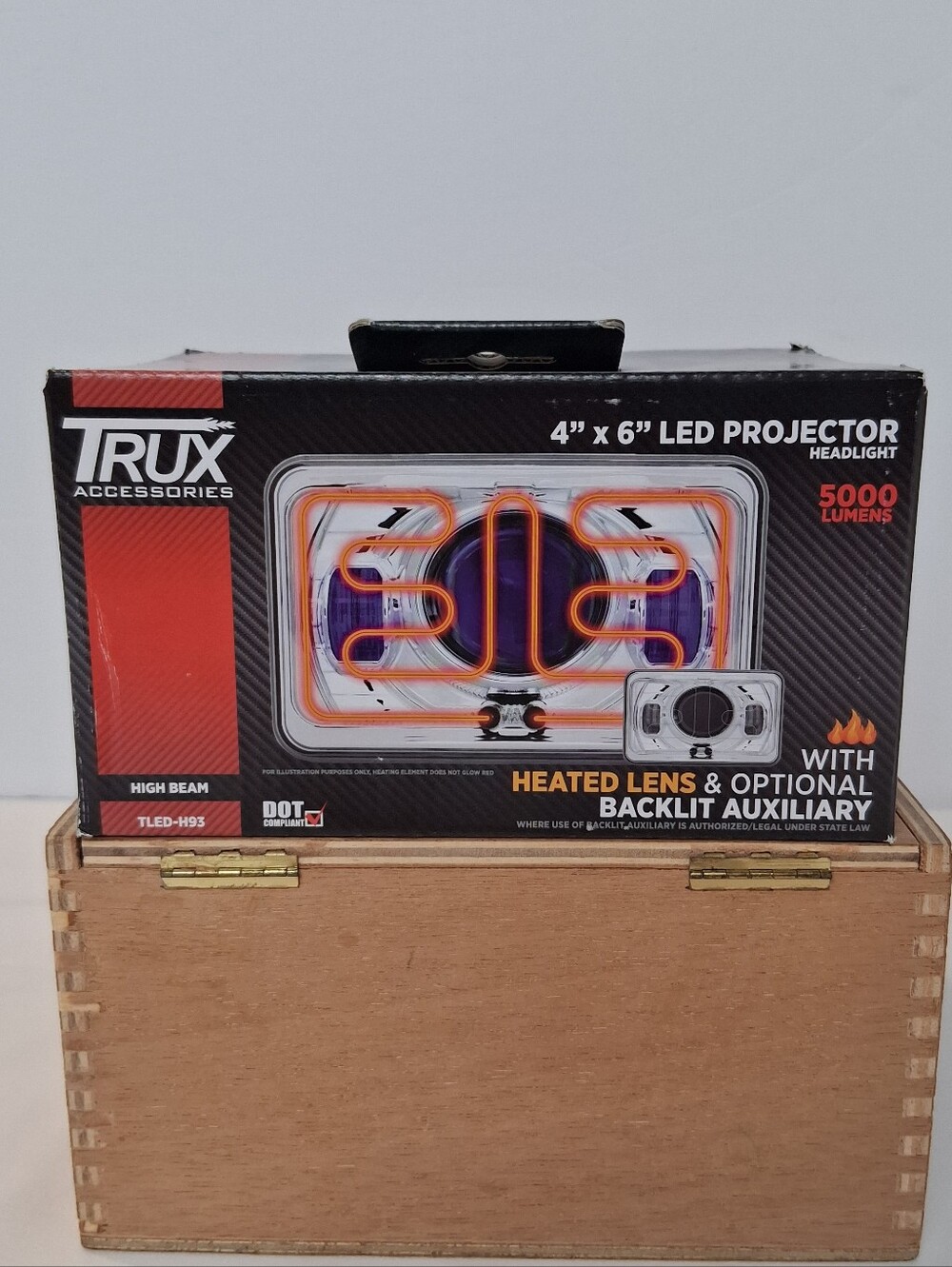 TRUX TLED-H93 4x6 Heated LED Projector Headlight High Beam Op Backlit 5000 Lumen